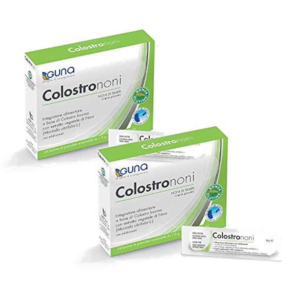 Guna ColostroNoni - Integratore Alimentare - 48 Bustine (2 Confezioni da 24) - con Colostro Bovino e Noni di Tahiti