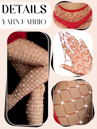 Image of Fishnet Stockings Mesh Pantyhose Rhinestone High Waist Tights for Women