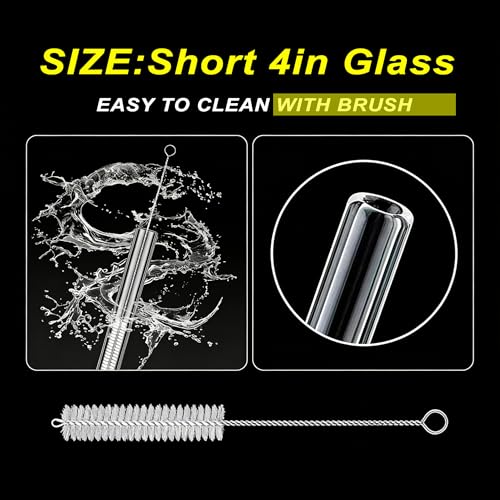 Image of Reusable Glass Straws Set, Clear Glass Drinking Tubes Including 5*Short Straws and 1 Cleaning Brush (Size 4 Inchx12 MM OD)
