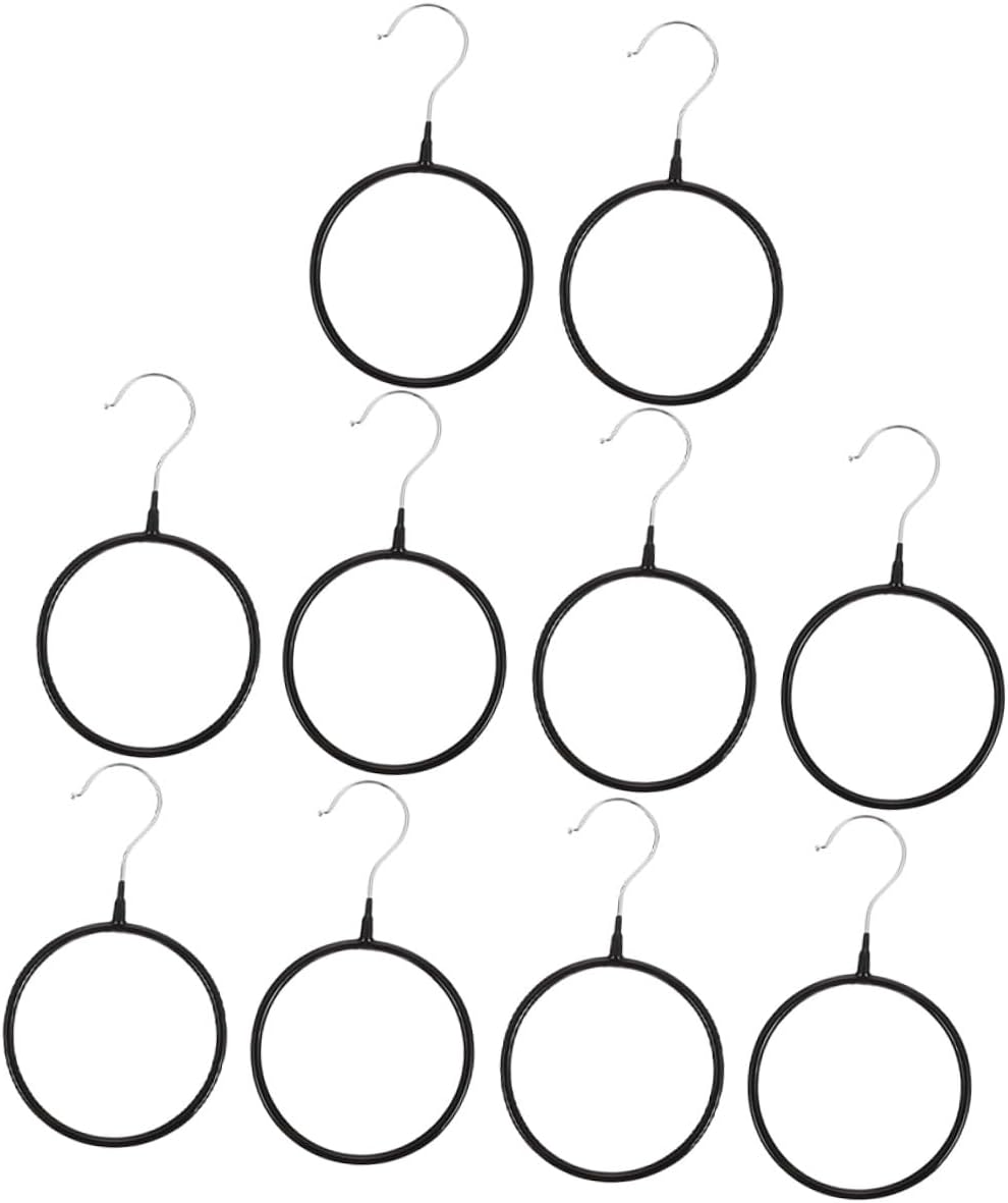 POPETPOP 10pcs Heavy-Duty Scarf Hanger Rings with Black Plastic Coating, Iron Scarf Organizer Clips for Closet Storage and Clothing Accessories Display