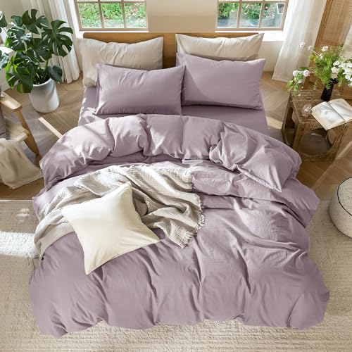 Image of MooMee Duvet Cover Set 100% Washed Cotton Linen Like Oversized King Plus | Relaxed Linen-like Texture. Soft, Breathable & Long-lasting Comfort. Lightweight. Hidden Zipper with 8 Interior Corner Ties