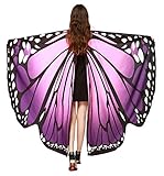 Halloween Shawl Cape Monarch Butterfly Pattern Wings Outfit Costume for Women Girls Purple-Pink