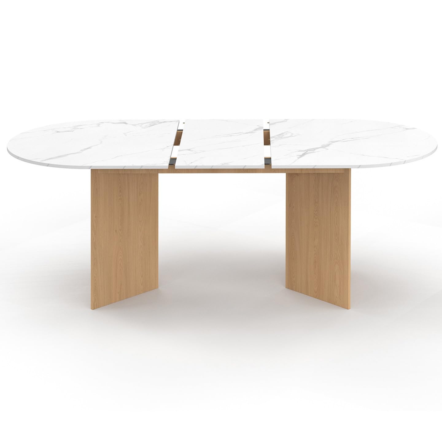 IDMarket – Mesa de comedor extensible ovalada Marthe 6-10 personas, bandeja de mármol blanco Alaska y madera de haya, 160-200 cm