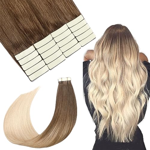 SURNEL Tape in Hair Extensions Human Balayage Color 8 Ash Brown To 60 Platinum Blonde 50G 20 Pcs Seamless Remy Hair Tape in Extensions (T22inch