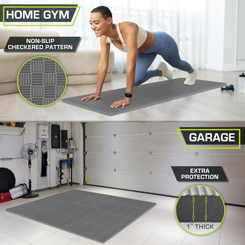 Image of ProsourceFit Exercise Puzzle Mat 1-inch, Checkered EVA Foam Floor Tiles w /Non-Slip Texture, Interlocking Design for Adjustable Gym Surfaces, Shock Absorbing, Grey, 24 SQ FT - 6 Tiles