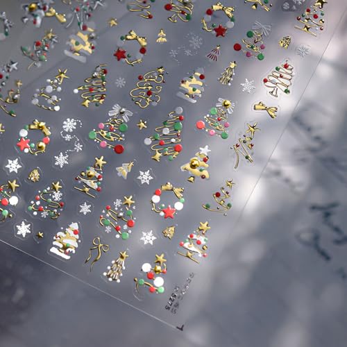 JMEOWIO 3D Embossed Christmas Cute Snowflake Holiday Nail Art Stickers Decals Self-Adhesive 5D Nail Supplies Nail Art Design Decoration Accessories 1 Sheets
