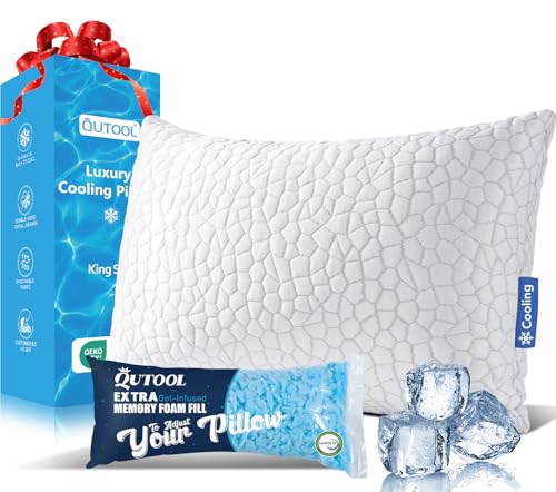 QUTOOL Shredded Memory Foam Pillows for Sleeping King Size Pillow, Cooling Gel Pillows for Hot Sleepers Cool Pillow for Side and Back Sleeper, Soft Yet Support Adjustable Bed Pillow, Home Gifts