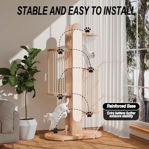 Torre Moderna para Gatos 67" de Madera con Poste Rascador miniatura 3