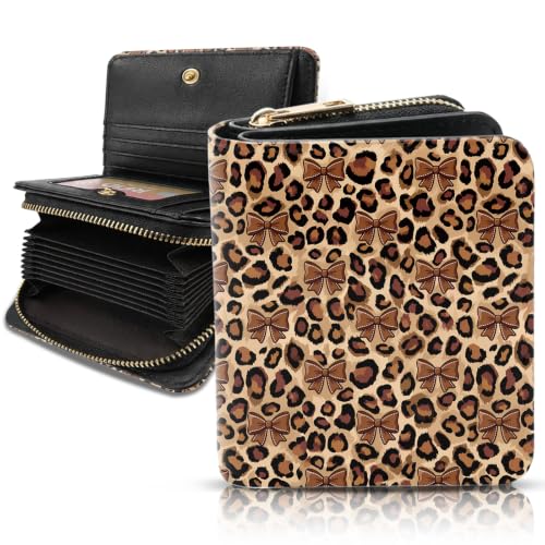 Image of Leopard Wallet for Women, PU Leather Accordion Wallet, Zipper Coin Purse