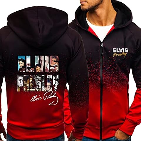 YRSHENG Zip Up Hoodie Men for ELVIS Print Men's Hoode Active Jackets Slim Fit Sweatshirts Outdoor Casual Coat-B||L Cover