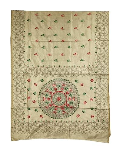 Image of SHRISTI CLOTHINGS Women's Hand Embroidered Cotton Silk Kantha Stitch Saree with Blouse Piece (SB420324 SWD60)