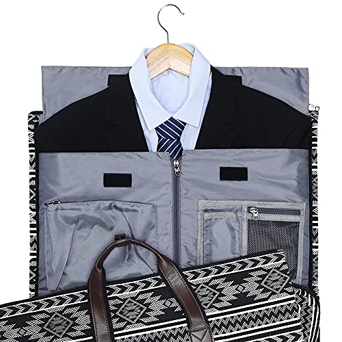 Modoker Carry on Garment Bags for Travel, Convertible Garment Duffel Bag with Shoulder Strap for Men Women- 2 in 1 Hanging Suitcase Suit Travel Bags (White-Black)