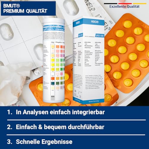 100x 10in1 Urinstreifen Teststreifen Selbsttest mit 10 Indikatoren Gesundheitstest Urinanalysestreifen Harnwegsinfektion, Ketose, Diabetes, Glucose, pH, Protein