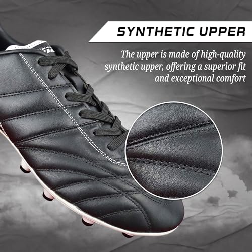 Vizari Premium Leather Soccer Cleats for Men & Women Classico Football FG Shoes – TPU Studs, Wide Fit, Durable Comfort, Black Cleats, Size - 6.5-13 (Unisex)4