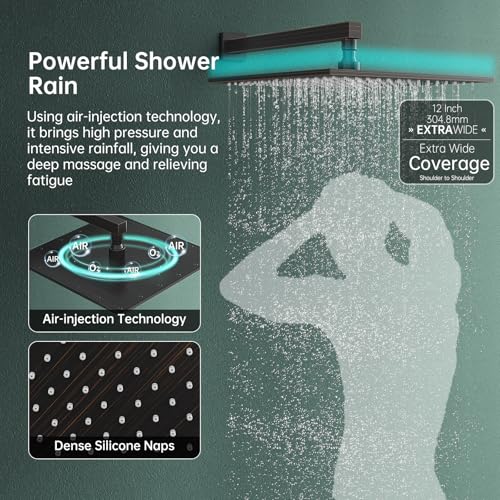 Hoimpro sistema de ducha con cabezal de lluvia de 12 pulgadas y ducha manual 2 en 1, montaje en pared, acabado en bronce aceitado miniatura 4