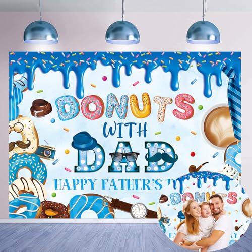 Happy Fathers Day Banner Backdrop 7x5FT Best Dad Ever Donuts with Dad Background Fathers Day Party Decorations Supplies Photo Props