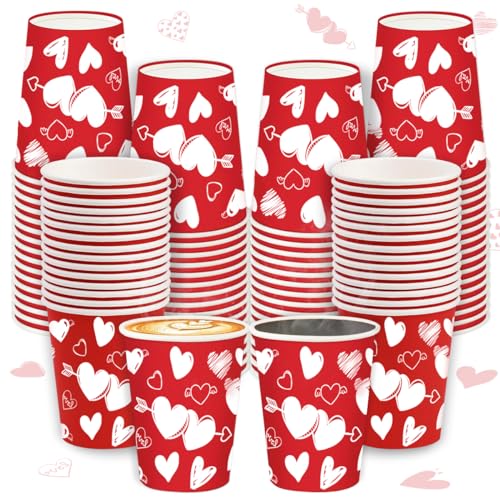 100 gobelets pour la fête des mères gobelets en papier jetables de 26 cl rouge cœur, pour boire du thé pour la Saint-Valentin fournitures de fête...