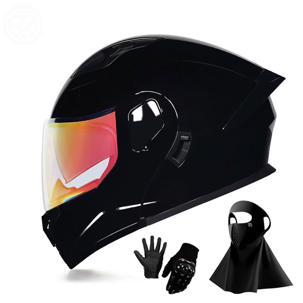 Ragopilen P19 Helmet, Full Face Motorcycle Helmet Approved 2 Visors Black Night Vision Adult Kids M-2Xl 3Pcs(,M(55-56Cm))
