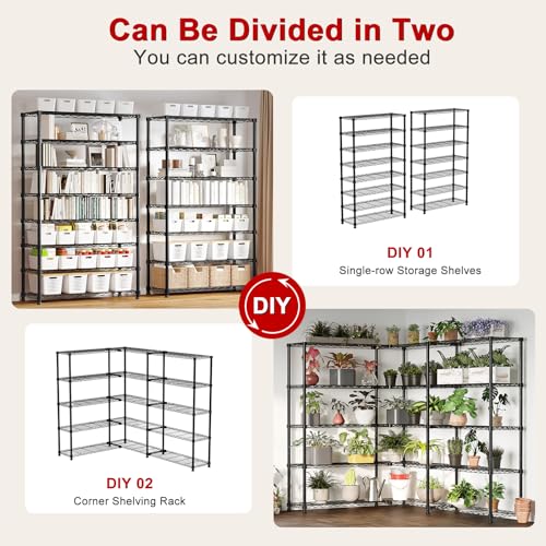 Image of 5 Tier Storage Shelves 71''W Wire Shelving Unit with Shelf Heavy Duty Metal Shelves for Storage Adjustable Garage Shelving Rack Pantry Kitchen, 71''W X 59 inch H X 13.7 inch D