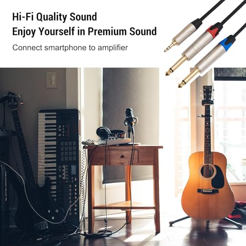 Cable divisor de audio 1/8 a doble 1/4, 8 ft miniatura 5