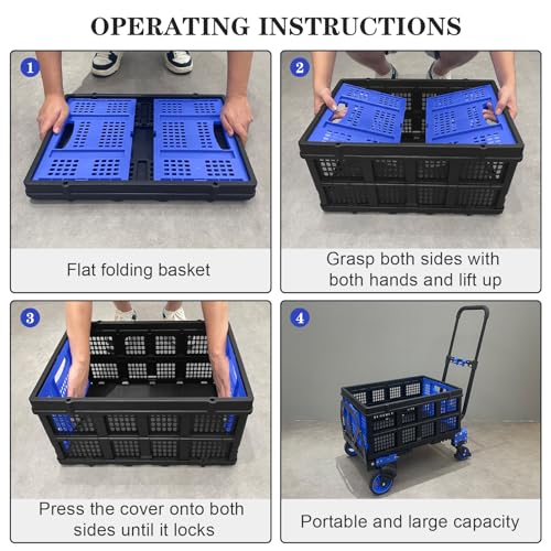 2 in 1 Folding Hand Truck with Folding Basket,Heavy Duty Hand Truck Dolly 330lbs Capacity with Telescoping Handle and Rubber Wheels,Portable Dolly Cart with Bungee Cords for Moving