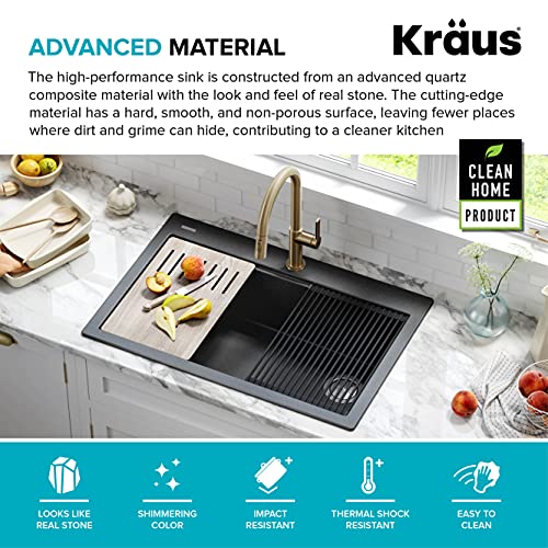 KRAUS Bellucci Workstation 33" Single Bowl Granite Kitchen Sink in Metallic Black w/Accessories, KGTW2-33MBL, Includes Dish Drainer/Dish Drying Rack - image 7