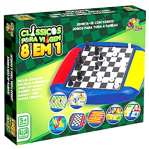 Jogos Clássicos para Viagem 8 em 1 Xadrez Gamão Damas Ludo