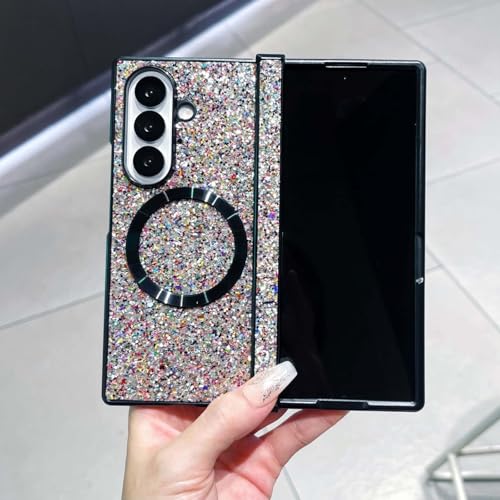 Coque Samsung Galaxy Z Fold 3 argent pailleté étui rigide premium