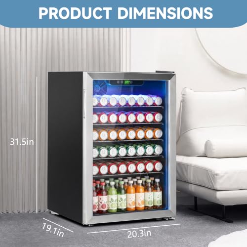 Image of Erivess 4.5 Cubic Feet Mini Fridge, 145 Can Freestanding Beverage Refrigerator with Glass Front Door for Soda, Beer Under Counter Drink Refrigerator with Adjustable Shelves and Digital Display