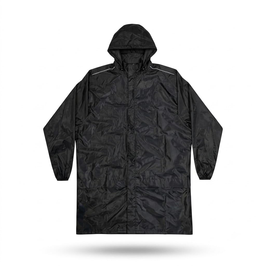 Long Waterproof PVC Raincoat for Men, Hooded Rain Coat with Side Pockets, High Density PVC Heavy Duty Portable Reusable Rainwear for Bike Riding, Travel, Office Commute & Monsoon Use-image-22