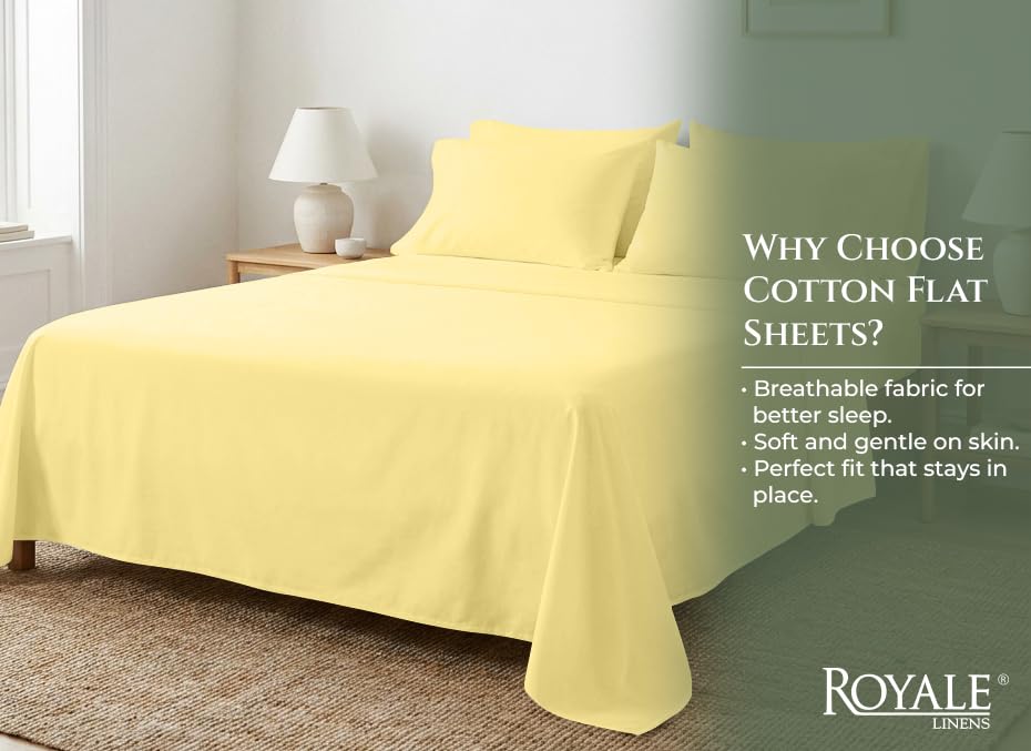 Image of Royale Linens 100% Organic Cotton Full Size Flat Sheet Only - Percale Top Sheets - Full Flat Sheet Sold Separately - Lightweight & Super Soft 100% Cotton Yellow Bed Sheets Only (81 inch x 96 inch, Yellow)