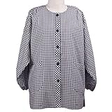 ダンガリースモック チェック柄 前開きエプロン 日本製 2ネイビー LL