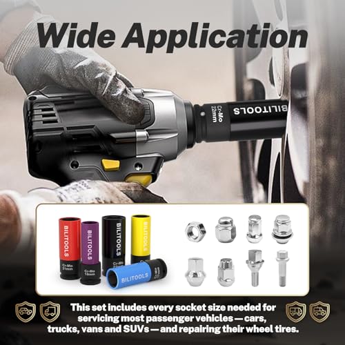 Image of BILITOOLS 5pcs 1 /2'' Drive Impact Lug Nut Socket Set, 15 /17 /19 /21 /22mm