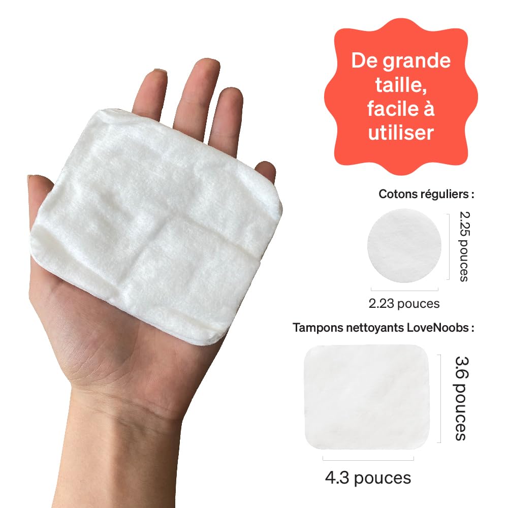 100% BIO Coton Bébé Change Carré par Love Noobs, Lot de 6x60 (360 Pads), Maxi Coton pour Bébé pour Les Peaux Sensibles