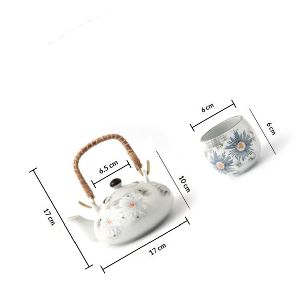 Juego de Té de Cerámica Pintado a Mano, Tetera Elegante