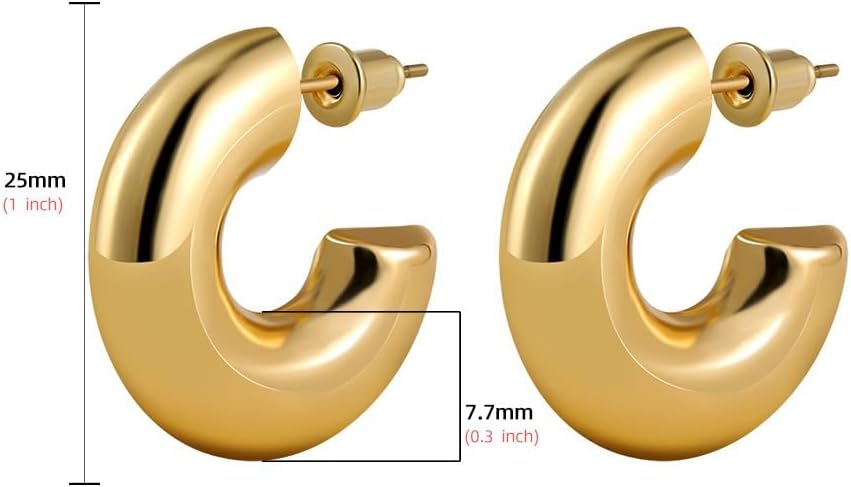 14K Gold Plated Lightweight Chunky Open Hoops for Women Trendy Gold Hoop Earrings - Image 3