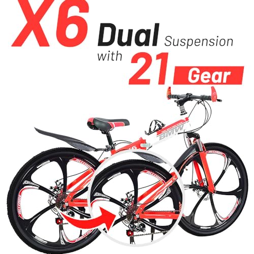 Image of Sunspeed Bicycle - Premium 21-Speed Mountain Bike with Dual Disc Brakes, Hydraulic Suspension, Carbon Steel Frame, and Alloy Rims | Ideal for Adventurous Rides, City Commutes, and Teenagers | Red