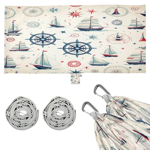 Kigai Sailboat Rudder Camping Hammock Durable & Portable Travel Hammock Holds 330lbs with Tree Strapsm, Pocket, Camping Accessories