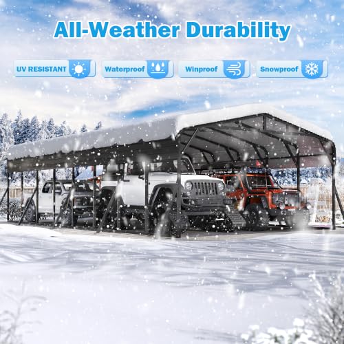 Image of AirWire Carport Canopy 20'X40' Heavy Duty Car Port Galvanized Steel Roof, Reinforced Stable Triangle Frame for Snowy Windy Metal Carports Enhanced Base Car Tent for Car,RV,Pickup,Boat,Truck,Tractor