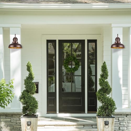 Image of Outdoor Barn Light Outdoor Wall Sconce Farmhouse Exterior Wall Mount Light Vintage Wall Lighting Fixture Industrial Bronze Lantern for Porch, Entryway, Garage, 1 Pack, RZ007 ORB
