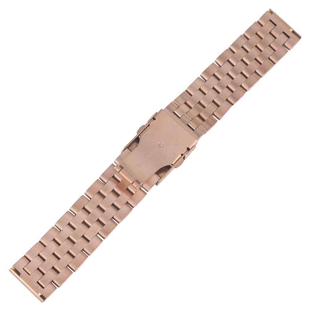 Pasek do zegarka, w całości ze stali nierdzewnej 20 mm 22 mm Bransoletka z srebrną bransoletą do zegarków Bransoletka składana, wymiana bransoletki (kolor paska: bransoletka Rose Goud, szerokość pasma