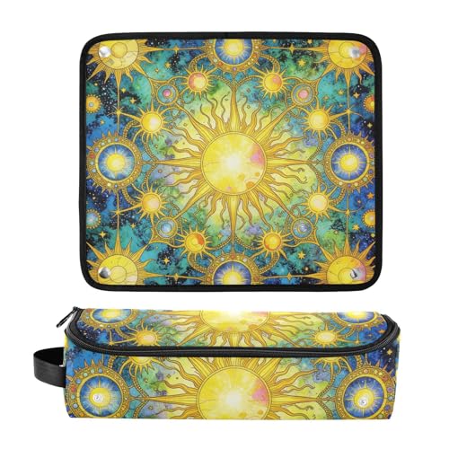 Bolsa de viaje para herramientas de cabello para mujeres con tapete resistente al calor, grande para planchas de pelo, estuche de viaje para planchas y rizadores, boho celestial luna sol estrellas estrellado portátil miniatura 3