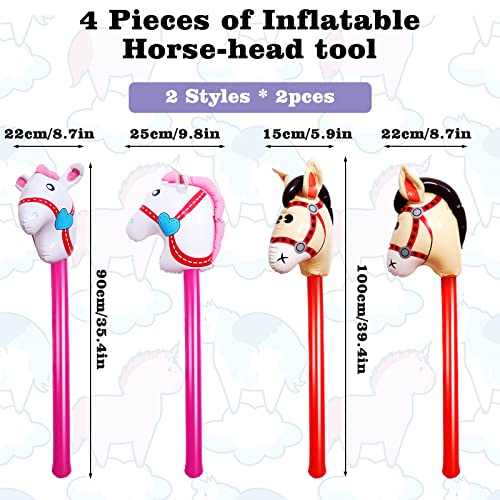 Yiphates 4 Pcs 40 Inch Inflatable Stick Horse Colorful Horse Head Stick Balloon Horse Birthday Party Supplies Pony Stick For Christmas Horse Themed Party Decorations Costume Stick #TOP1