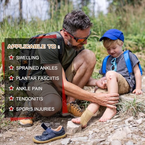 Image of Honoson 2 Pcs Ankle Brace Kid Ankle Support Youth Neoprene Lace up Compression Sleeve Foot Brace Stabilizer with Adjustable Strap for Sport Sprained Plantar Fasciitis Achilles Tendonitis(Skin,M)