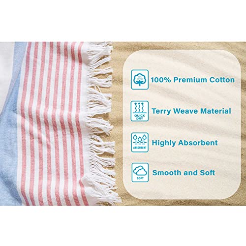Superior Oversized Cotton Beach Towel For Adults And Kids, Quick Drying Towels For Pool, Spa, Resort, Hotel, Camping, Travel, Super Absorbent, Striped With Tassels, Meera Collection, Fuchsia #TOP2