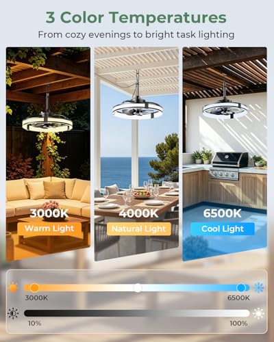 Ausic 20" Outdoor Ceiling Fan with Light, IP65 Waterproof Outdoor Gazebo Fan for Patios, Plug in Caged Hanging Fan with Remote Control Smart App 3CCT 6-Speeds for Garage, Porch, Deck, Pergola - image 3