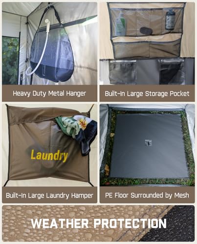 Image of FanttikOutdoor Zeta A2 Pro Shower Tent 2 Rooms, Portable Privacy Shelter for Shower & Dressing, Instant Setup in 60 Seconds with Rainfly & Windproof, Ideal for Camping & Hiking, Fishing, Beach