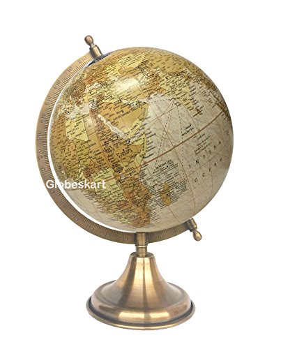 Samyuktha Mappamondo educativo antico con arco e base in ottone anticato/globo mondiale/decorazione per la casa/ufficio/articolo regalo/20,3 cm (Surahi) (Earth Texture)