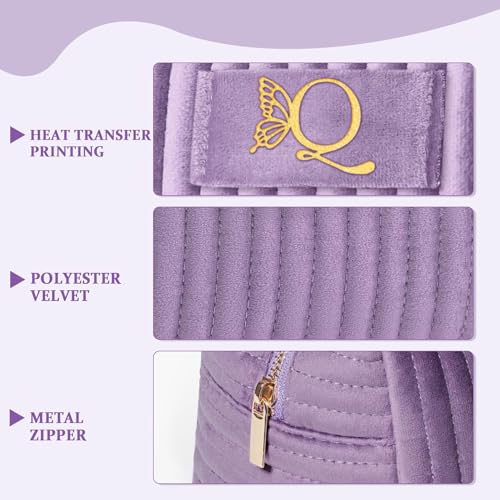 Image of COSHAYSOO Sister Birthday Gifts for Women Best Friend Bestie Friendship Fashion Makeup Bag Make Up Cosmetic Pouch Travel Size Toiletries Skin Care Essentials Organizer Purple Velvet Initial Letter Q