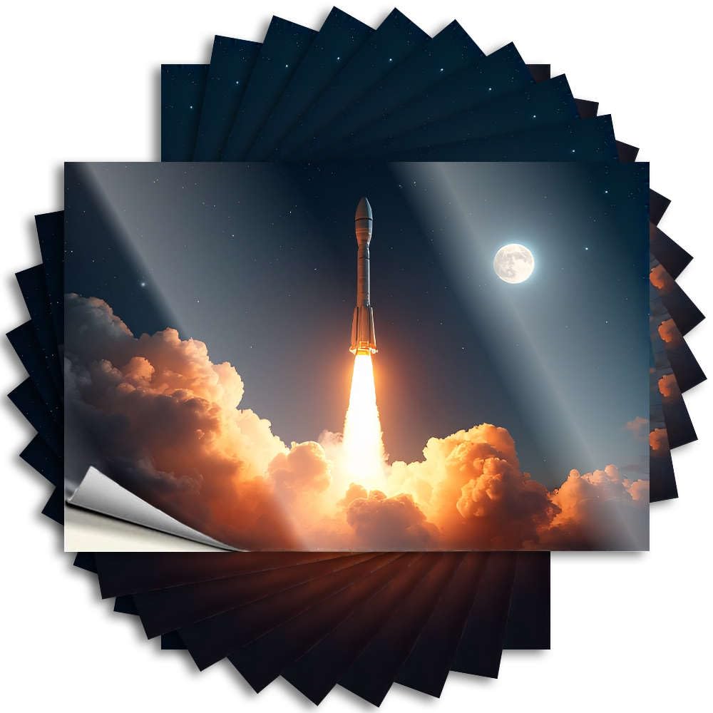 Rocket Launching Into Space with Moon in Background. Cover Western - Western Home Decor Quote Self Adhesive Sticker(8X12CM)